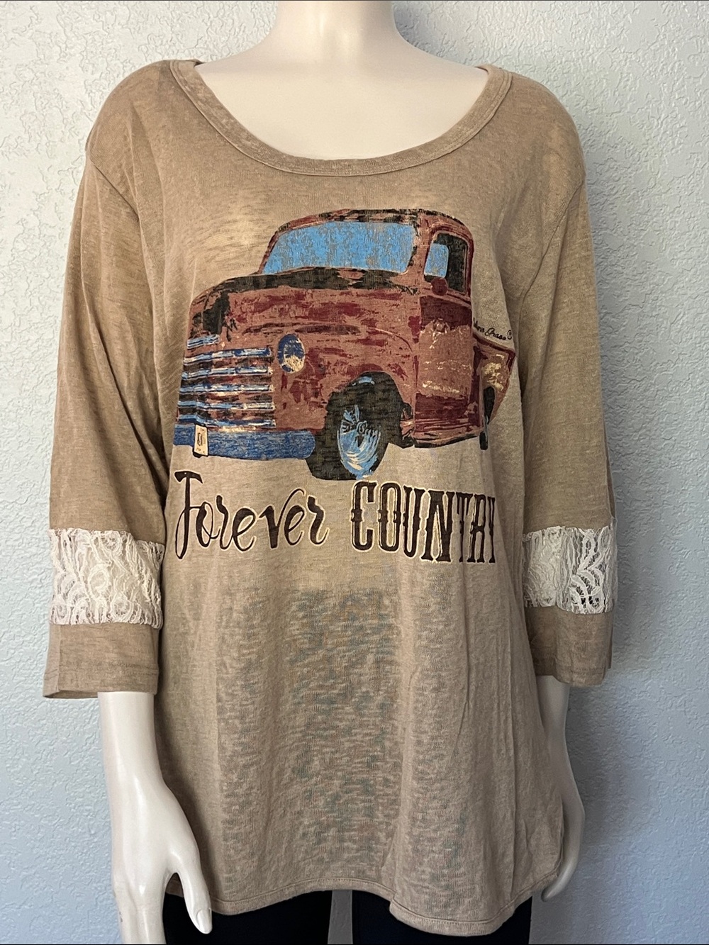 Southern Grace Western Truck Lace Top Forever Country Boho Cowgirl Womens 2XL